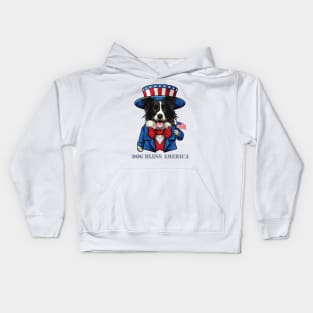 Border Collie Dog Bless America Kids Hoodie